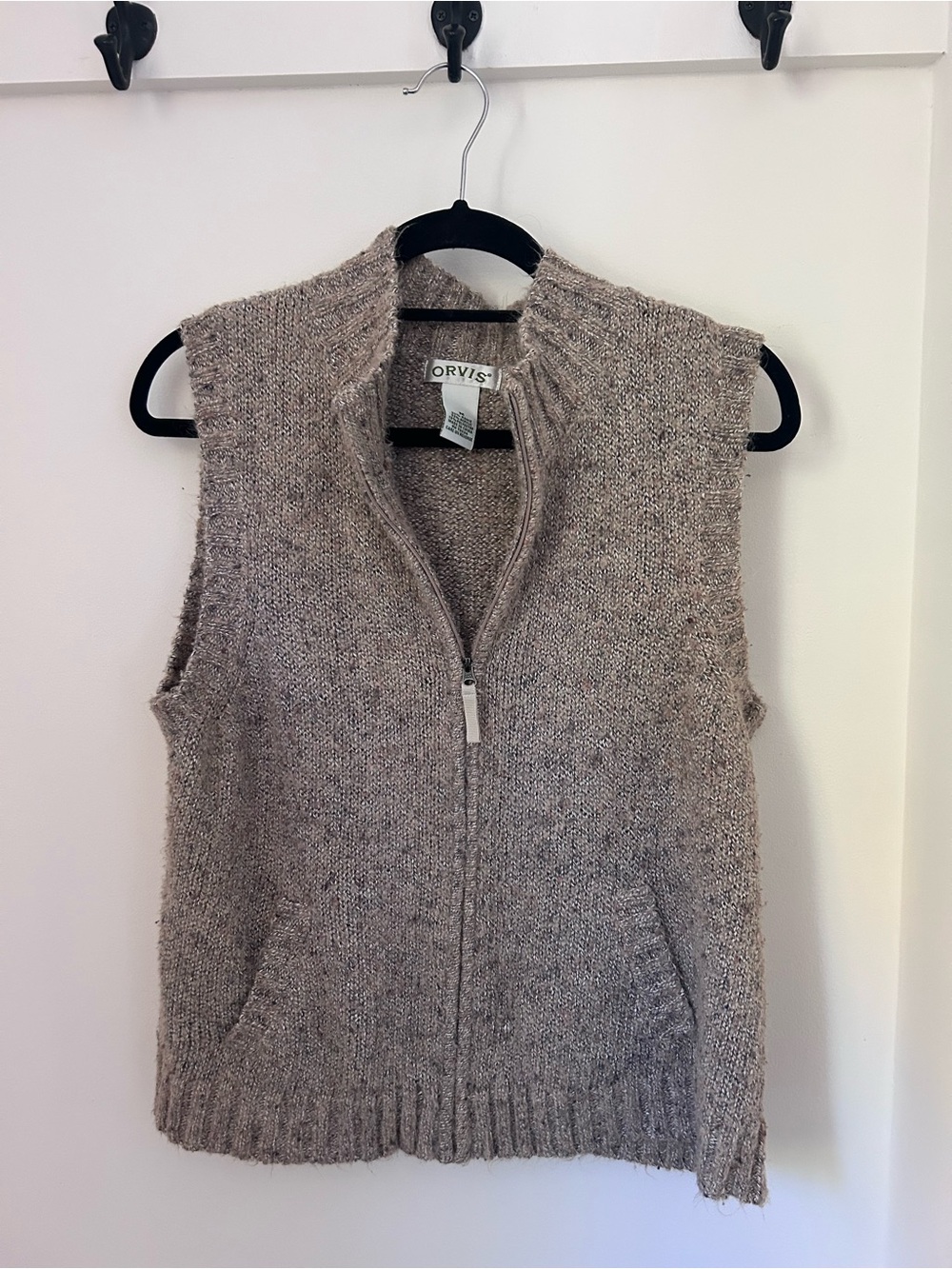 Orvis Taupe Zip-Front Knit Sweater Vest